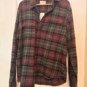 NWT Men’s Lucky Brand Flannel Size L Warm Green & Brick Red